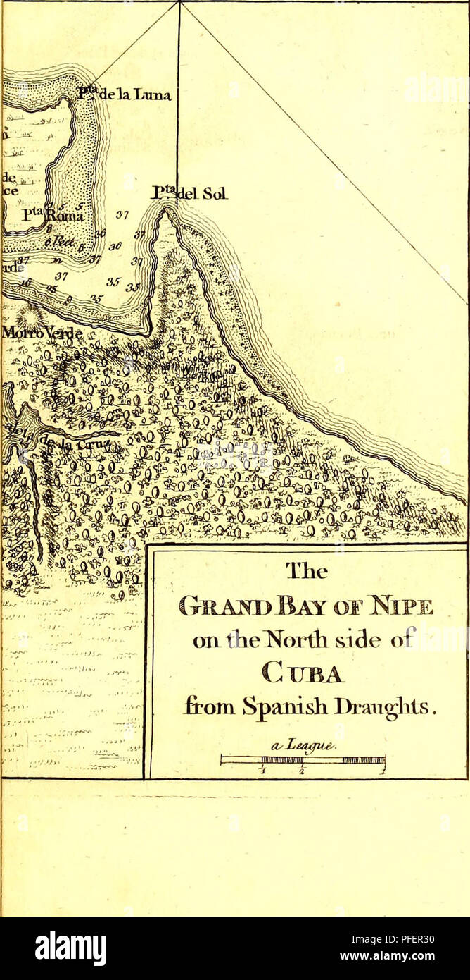 . A description of the Spanish islands and settlements on the coast of the West Indies : compiled from authentic memoirs, revised by gentlemen who have resided many years in the Spanish settlements : and illustrated with thirty-two maps and plans, chiefly from original drawings taken from the Spaniards in the last war. 2u!i' 84.. Please note that these images are extracted from scanned page images that may have been digitally enhanced for readability - coloration and appearance of these illustrations may not perfectly resemble the original work.. Jefferys, Thomas, -1771. London : Printed for  Stock Photo