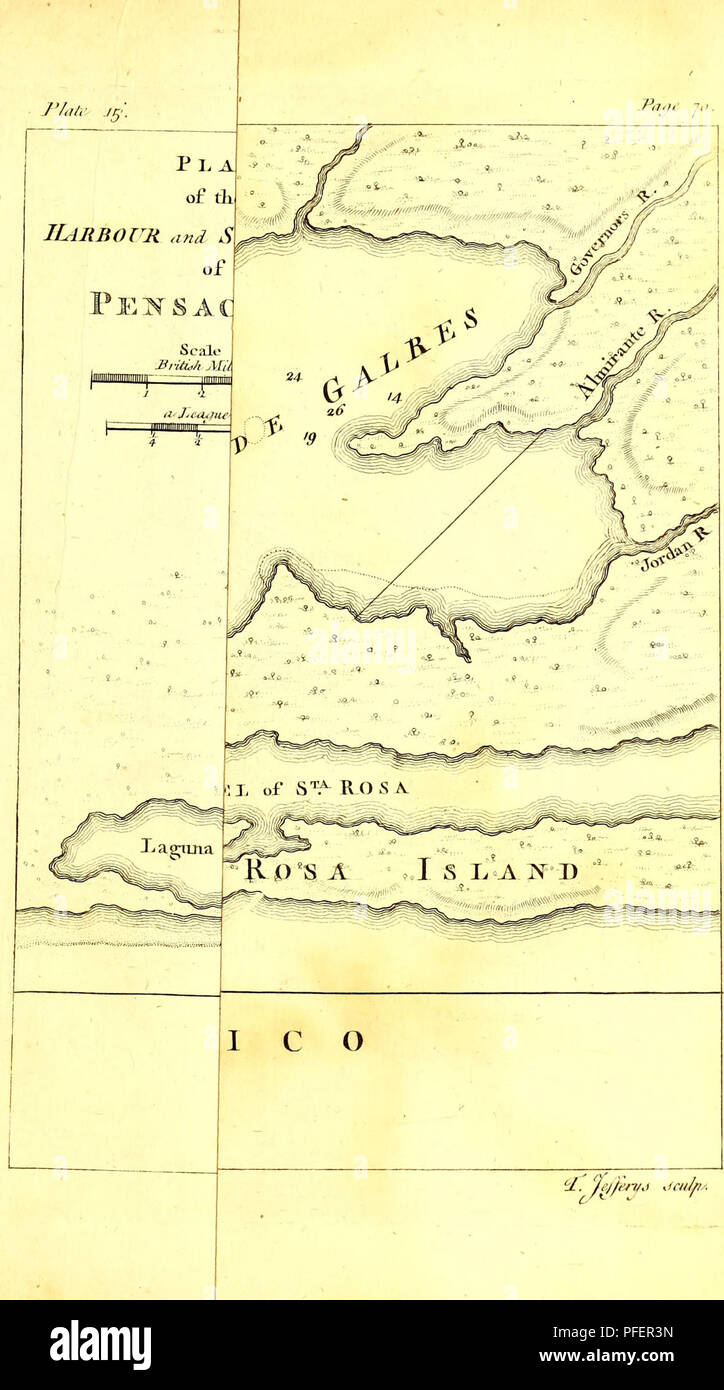 . A description of the Spanish islands and settlements on the coast of the West Indies : compiled from authentic memoirs, revised by gentlemen who have resided many years in the Spanish settlements : and illustrated with thirty-two maps and plans, chiefly from original drawings taken from the Spaniards in the last war. . Please note that these images are extracted from scanned page images that may have been digitally enhanced for readability - coloration and appearance of these illustrations may not perfectly resemble the original work.. Jefferys, Thomas, -1771. London : Printed for T. Jeffery Stock Photo