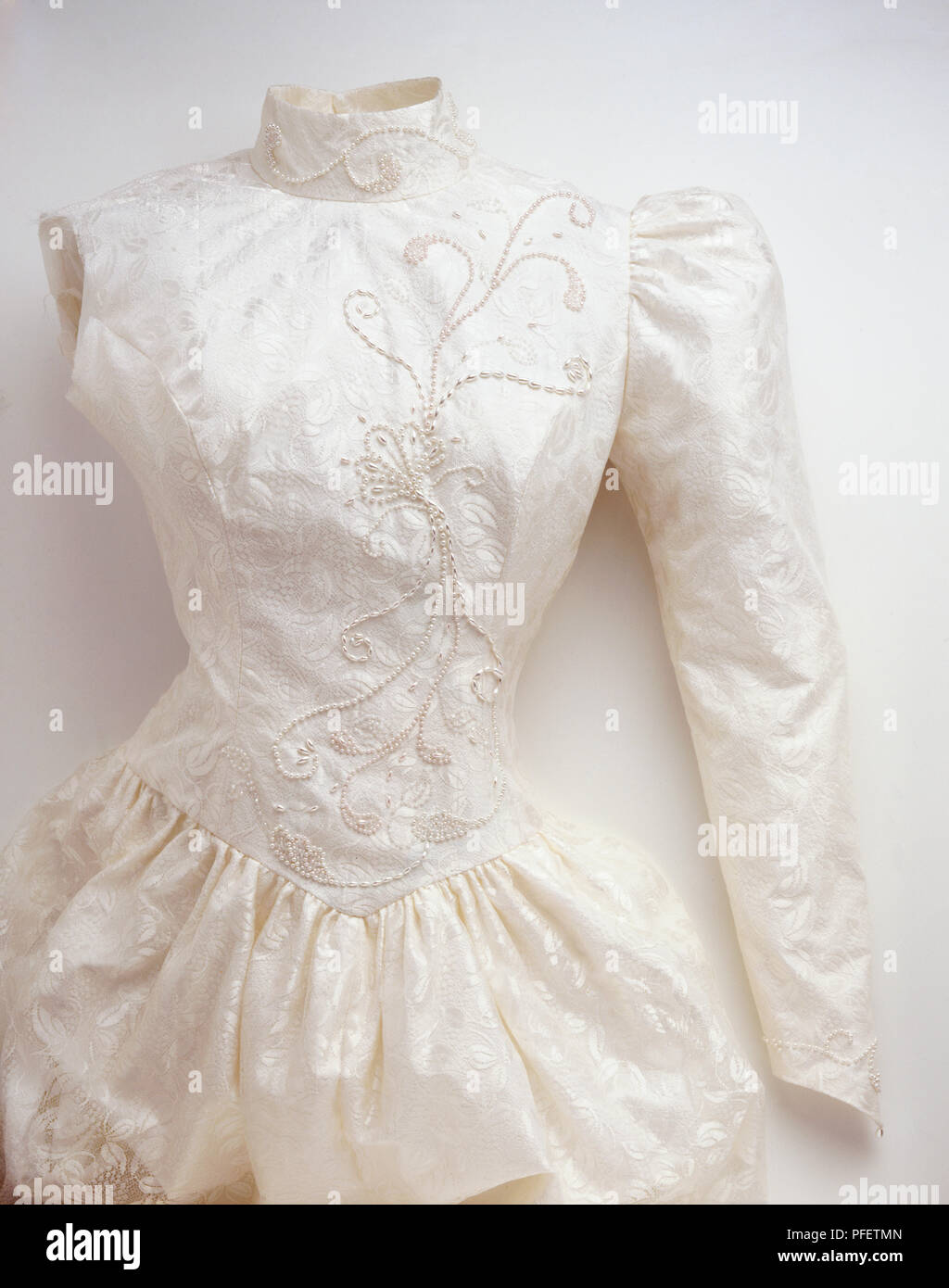 Front View Of White Wedding Dress With Decorative Beading On