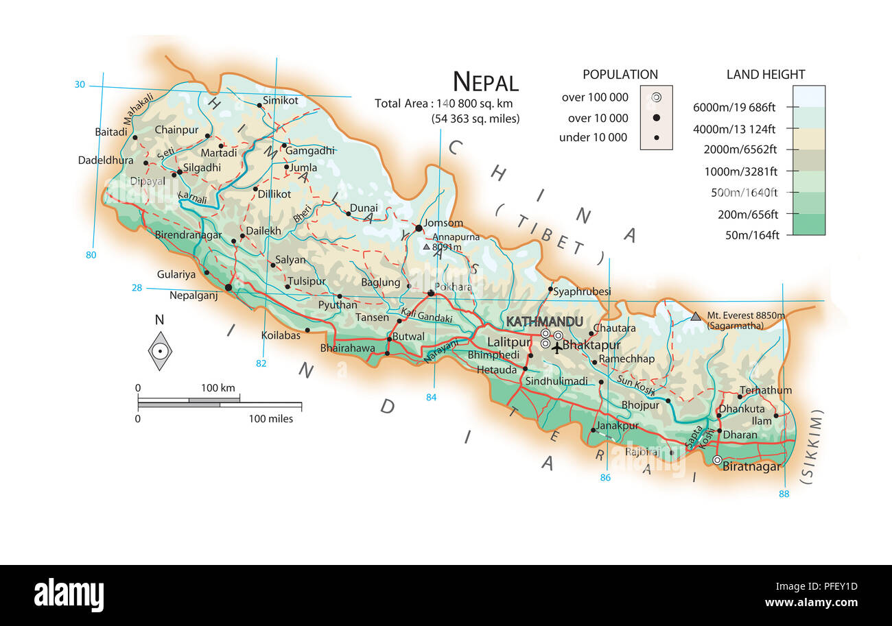 Map of Nepal Stock Photo