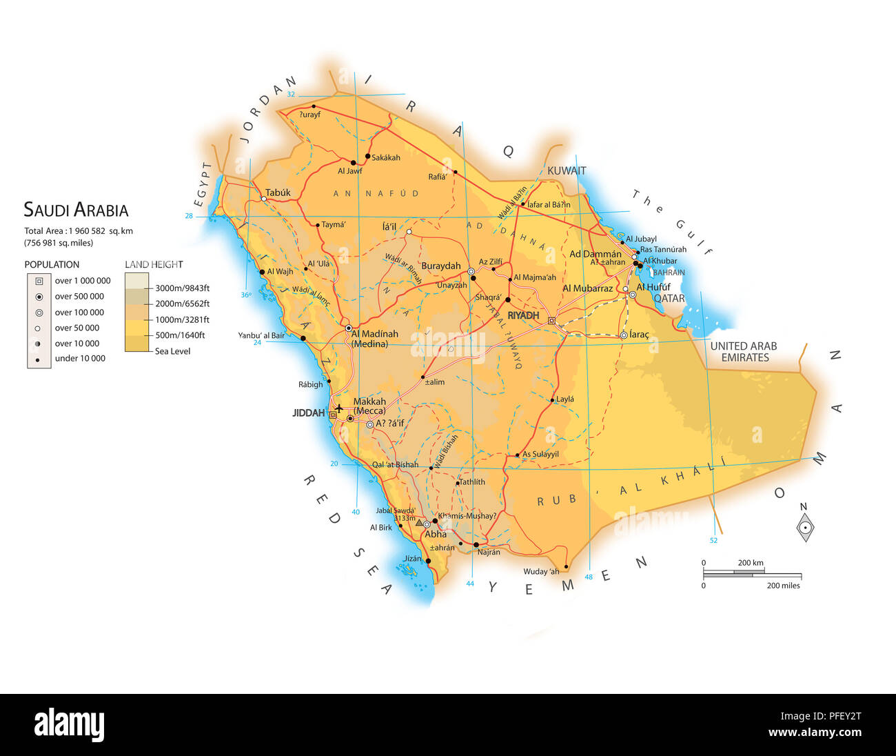 Saudi Arabia Map With Cities By Road Map Of Saudi Arabia High Resolution Stock Photography And Images - Alamy