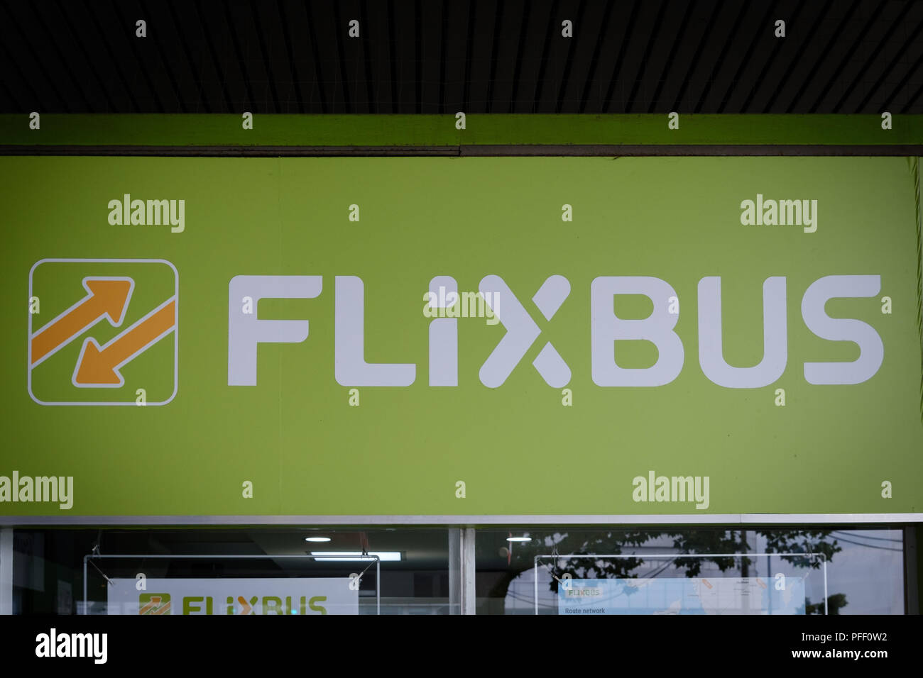 Flixbus intercity bus. Flixbus is a brand which offers intercity bus service all over Europe Stock Photo