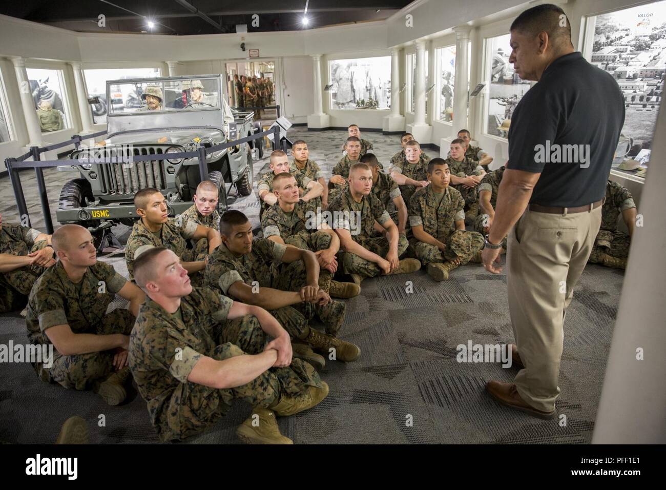 New Marines from Hotel Company, 2nd Recruit Training Battalion, learn about  the history of the Marine Corps during their visit to the Marine Corps  Recruit Depot San Diego Command Museum, May 30.