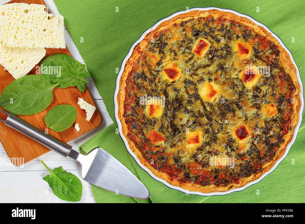 Very tasty, light and fluffy spinach, Feta, ricotta spring tart in