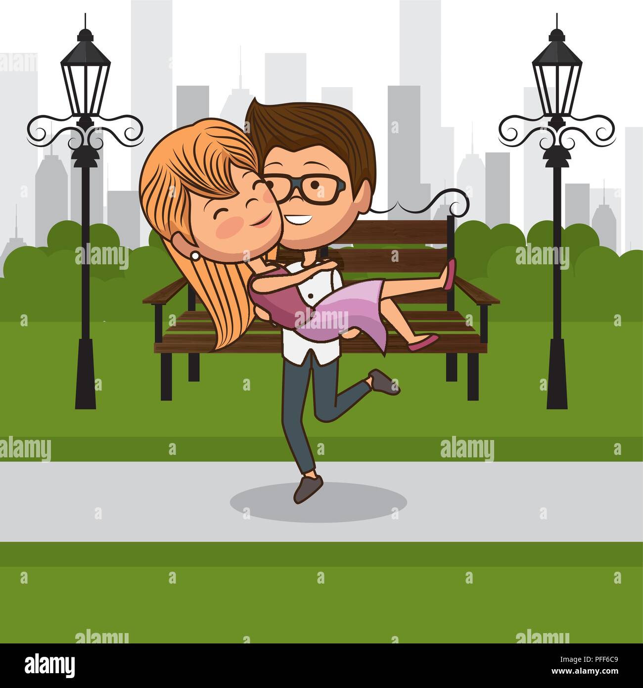 couple in love on park chair Stock Vector Image & Art - Alamy
