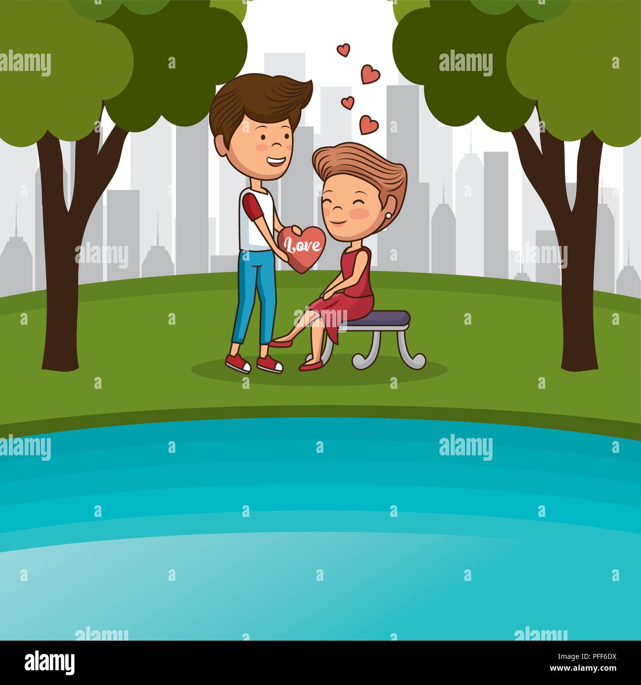 couple in love on park chair Stock Vector Image & Art - Alamy