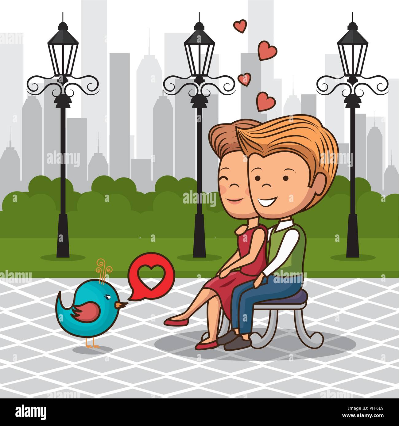 couple in love on park chair Stock Vector Image & Art - Alamy