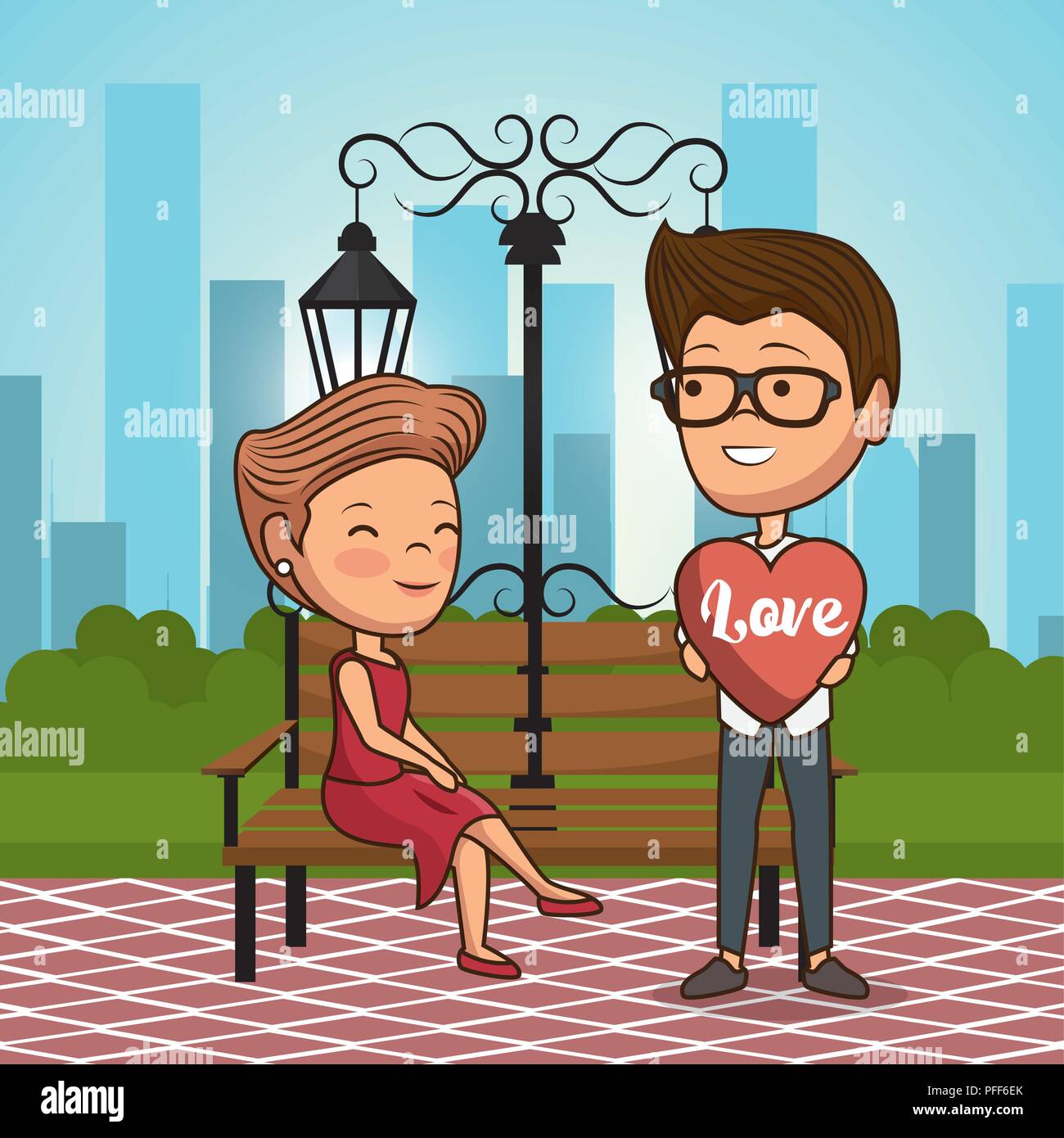 couple in love on park chair Stock Vector Image & Art - Alamy
