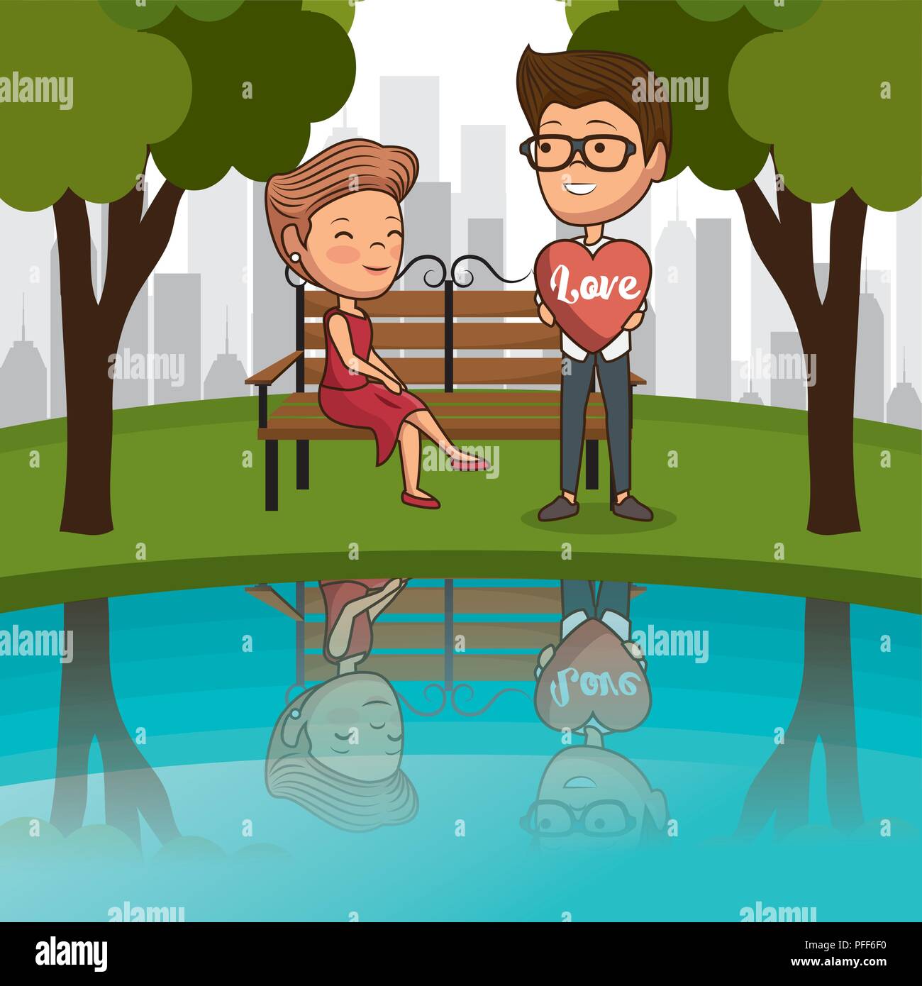 couple in love on park chair Stock Vector Image & Art - Alamy