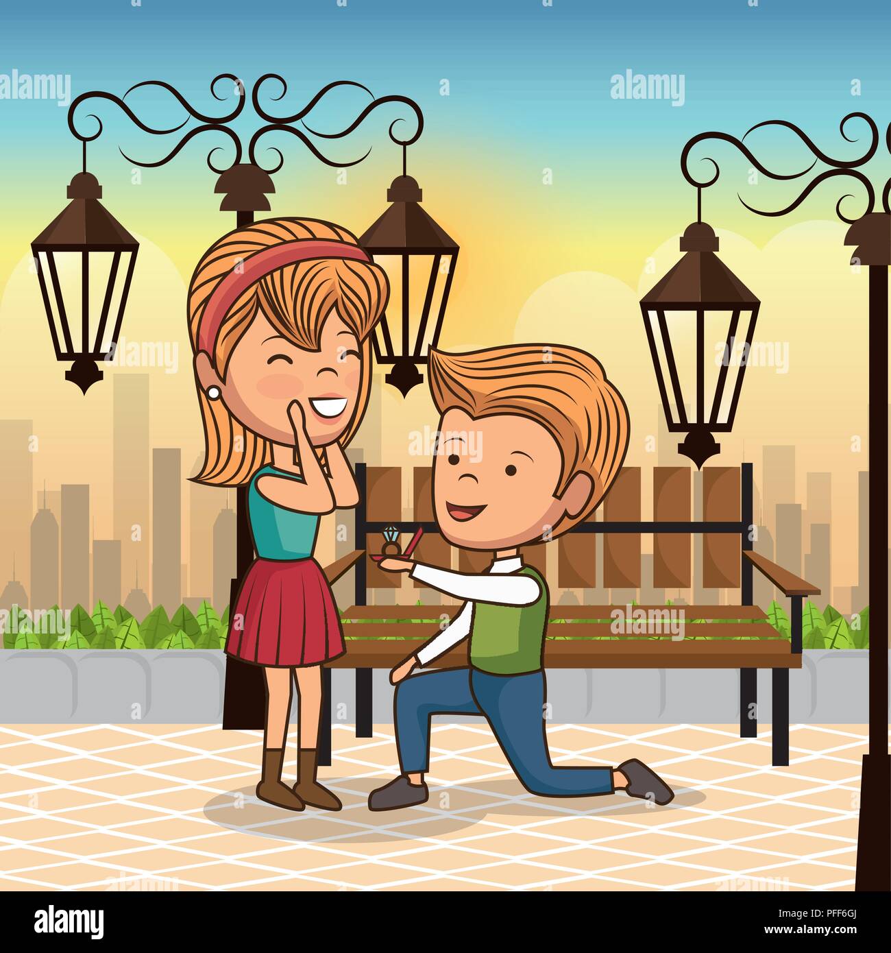 couple in love on park chair Stock Vector Image & Art - Alamy
