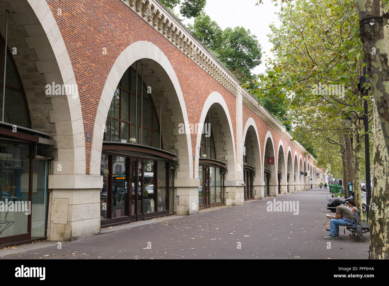 Le Viaduc des Arts on Avenue Daumesnil in Paris, a former railway line viaduct today housing art galleries and the Promenade Plantee park on its top. Stock Photo