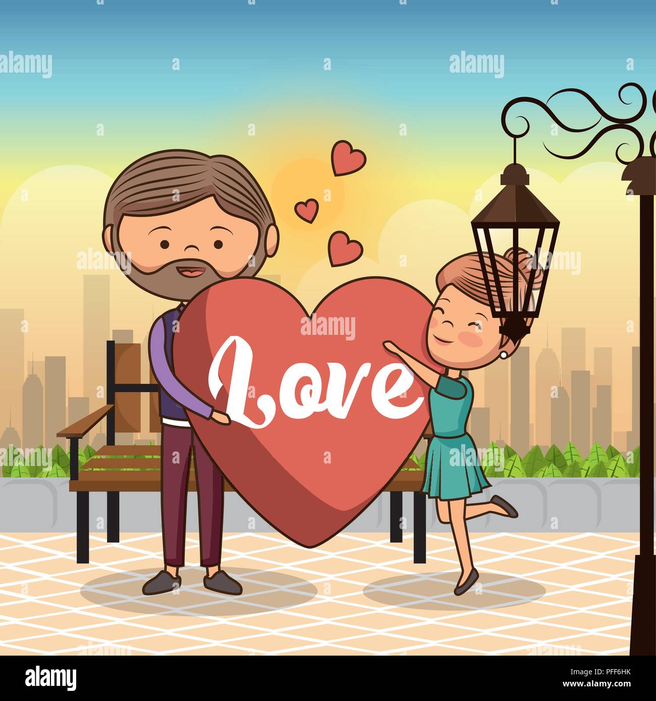 couple in love on park chair Stock Vector Image & Art - Alamy