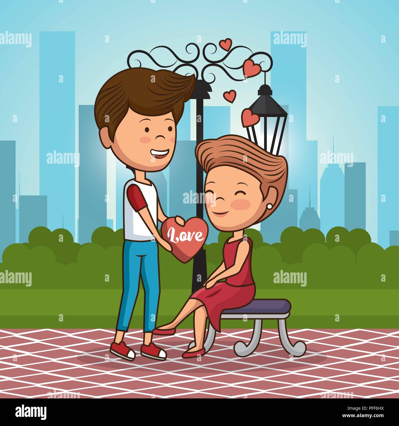 couple in love on park chair Stock Vector Image & Art - Alamy