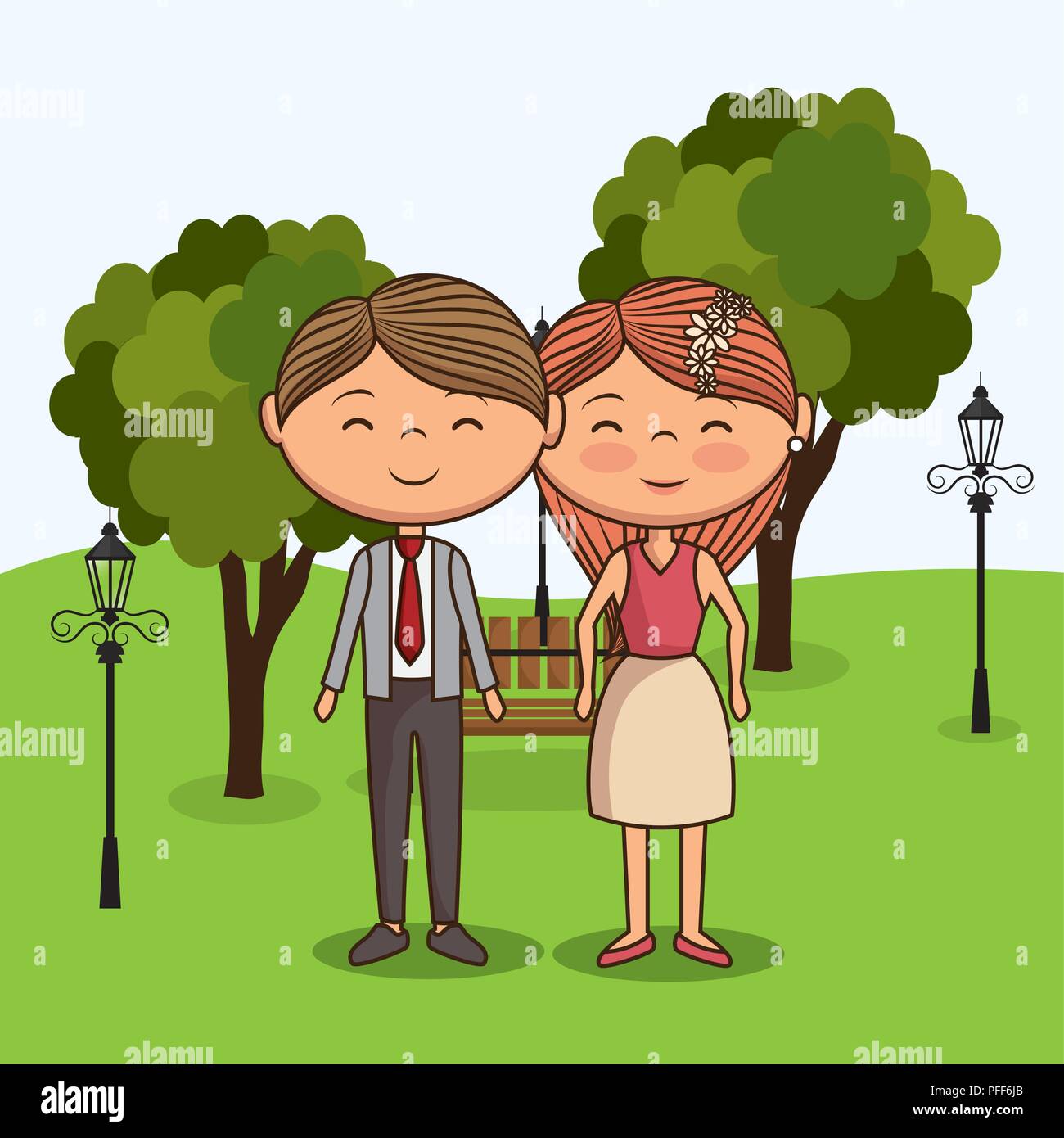 couple in love on park chair Stock Vector Image & Art - Alamy