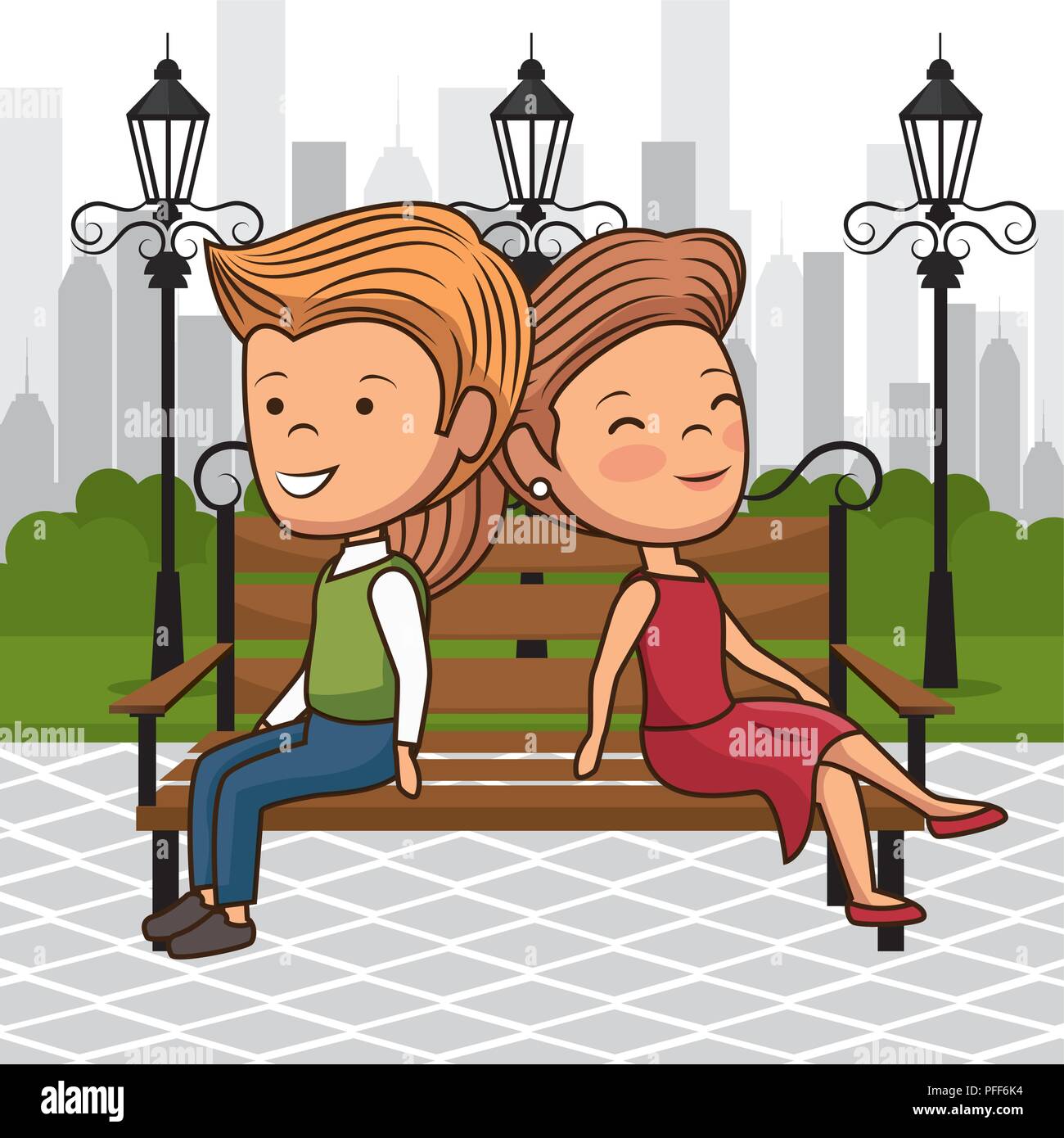couple in love on park chair Stock Vector Image & Art - Alamy