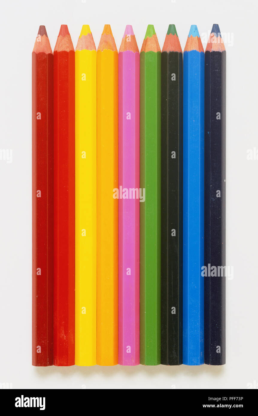 Nine coloured pencils. Stock Photo