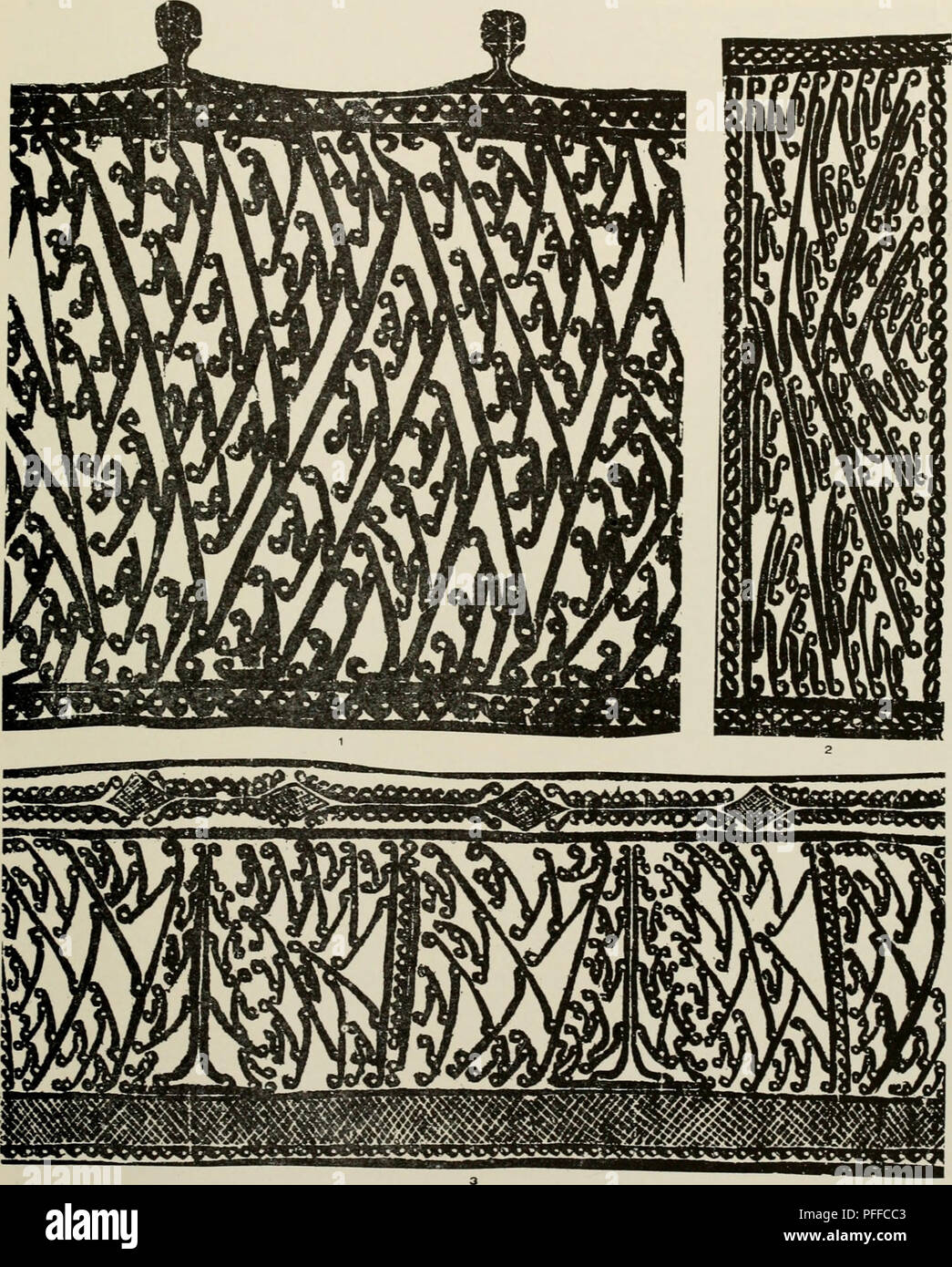 . Decorative art of New Guinea, incised designs. Decoration and ornament -- New Guinea; Decoration and ornament. FIELD MUSEUM OF NATURAL HISTORY. ANTHROPOLOGY, DESIGN SERIES NO. -I, PLATE XXVI.. DESIGNS FROM BAMBOO BOXES. Fig. I is from Xo. 2, Plate XXV. Geelvink Bay, Dutch Xew Guinea. Tfro-thirds actual size.. Please note that these images are extracted from scanned page images that may have been digitally enhanced for readability - coloration and appearance of these illustrations may not perfectly resemble the original work.. Lewis, A. B. (Albert Buell), 1867-; Laufer, Berthold, 1874-1934, e Stock Photo
