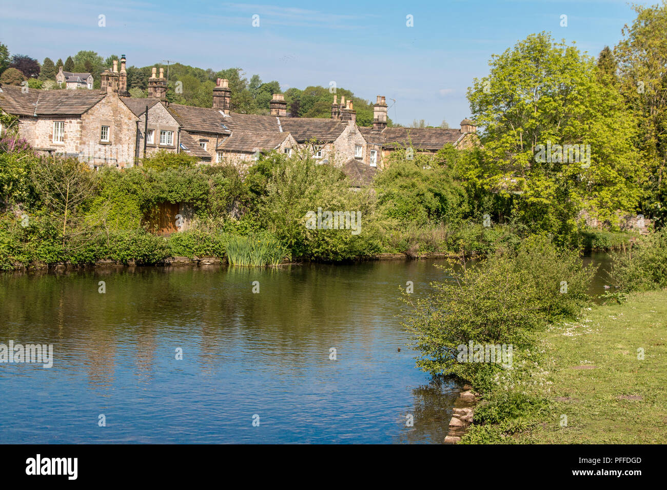 Stone cottages Bakewell, small market town on the River Wye, Derbyshire Dales in the Peak