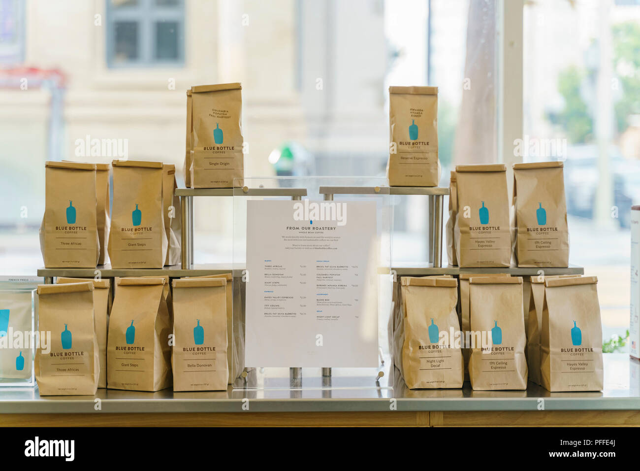 San Francisco, AUG 18 Bag of whole bean coffee of the famous Blue