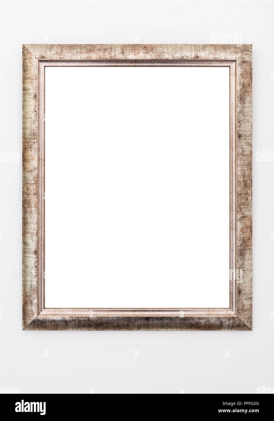 empty ornate picture frame hanging on wall Stock Photo