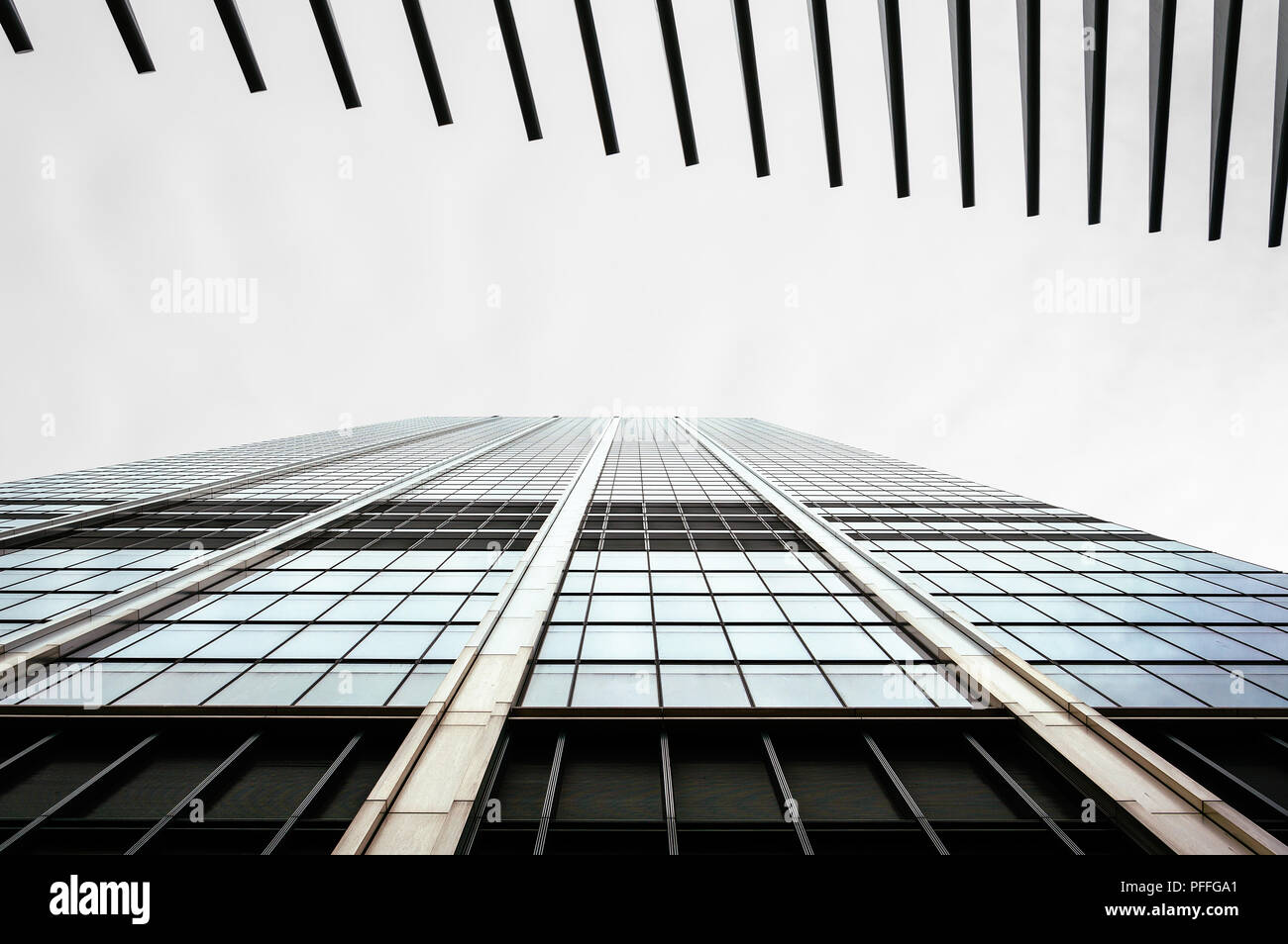New York City, USA - June 20, 2018: Modern office building in Financial District. Low angle view Stock Photo