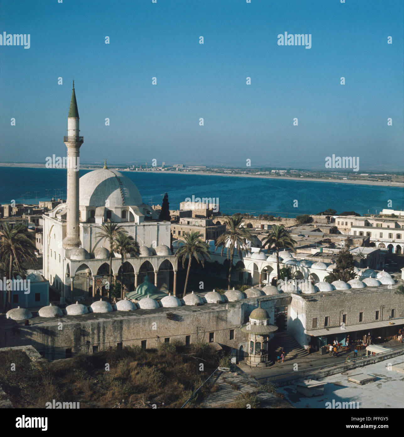 The Jazzar Pasha Mosque, minaret clearly visible, Acre, West Bank, Israel. Stock Photo