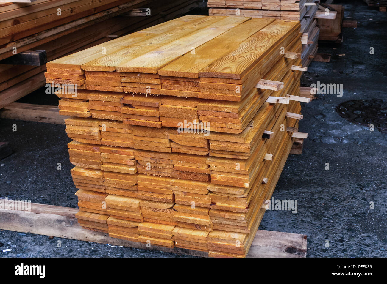 Stack of ready lumber boards on wood factory stockpile Stock Photo Alamy