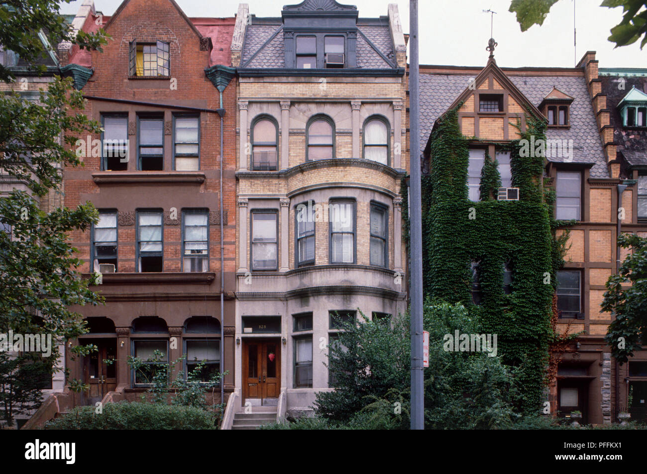 USA, New York City, Manhattan, Harlem, Hamilton Heights, terraced houses from c. 1900 Stock