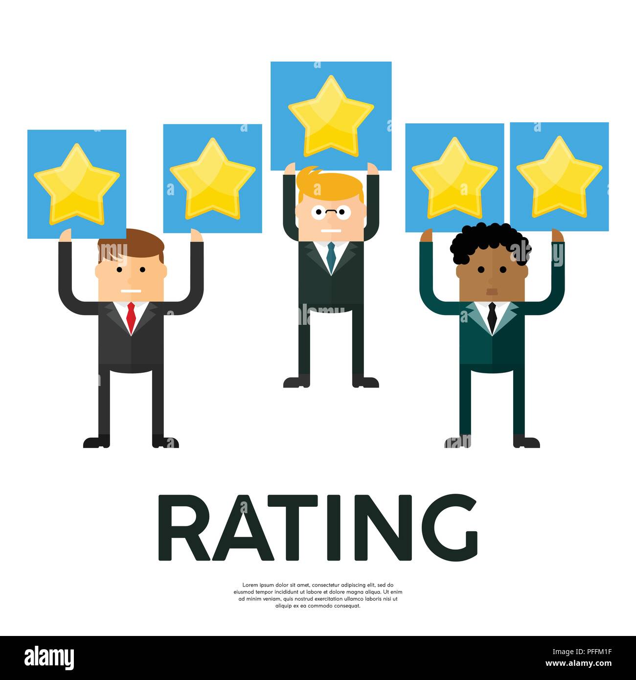 Businessmen with tablets of gold stars rating. Appreciation and recognition Stock Vector