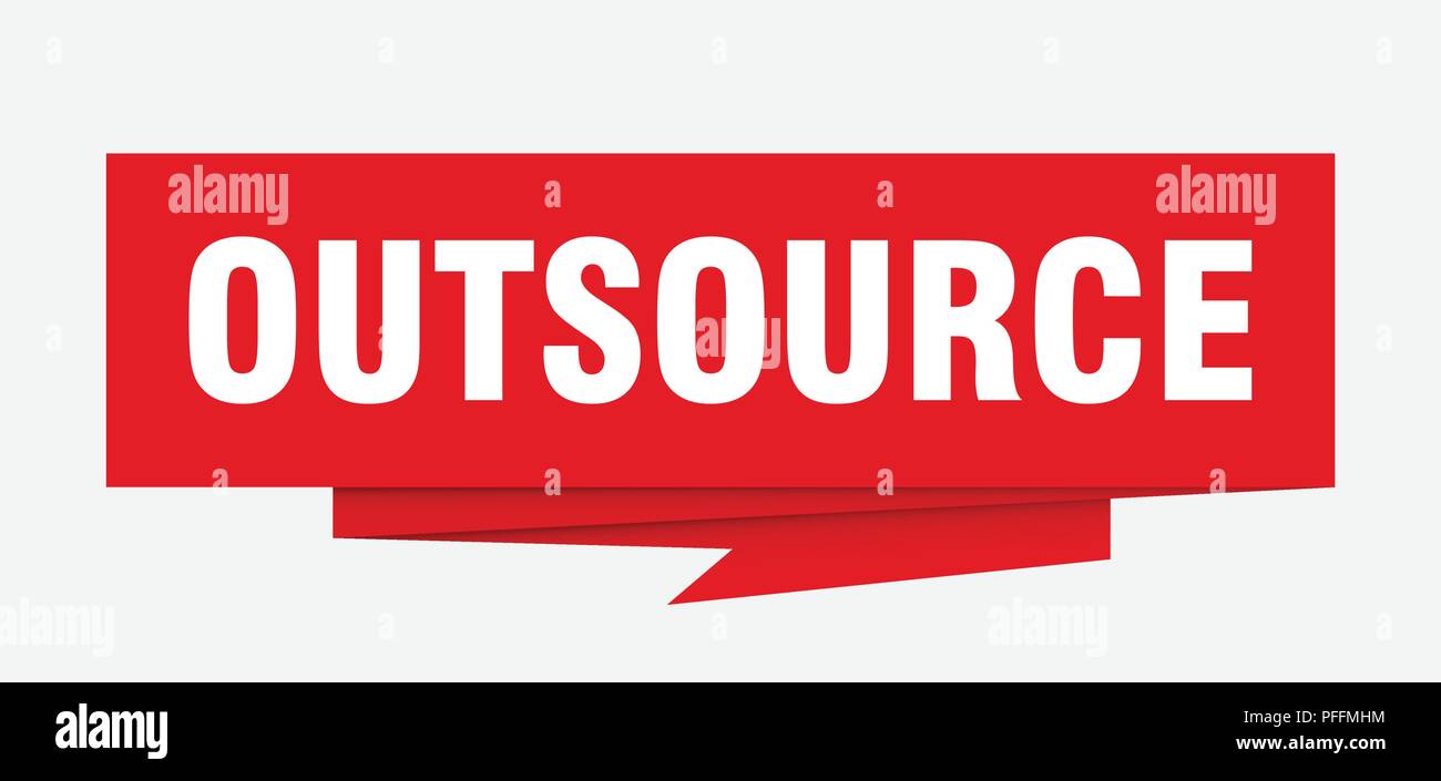 outsource sign. outsource paper origami speech bubble. outsource tag. outsource banner Stock Vector