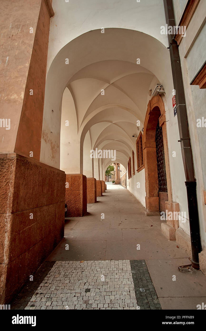 Old arches of Toskansky Palace at Hradcany Square in Prague, Czech Republic. Stock Photo