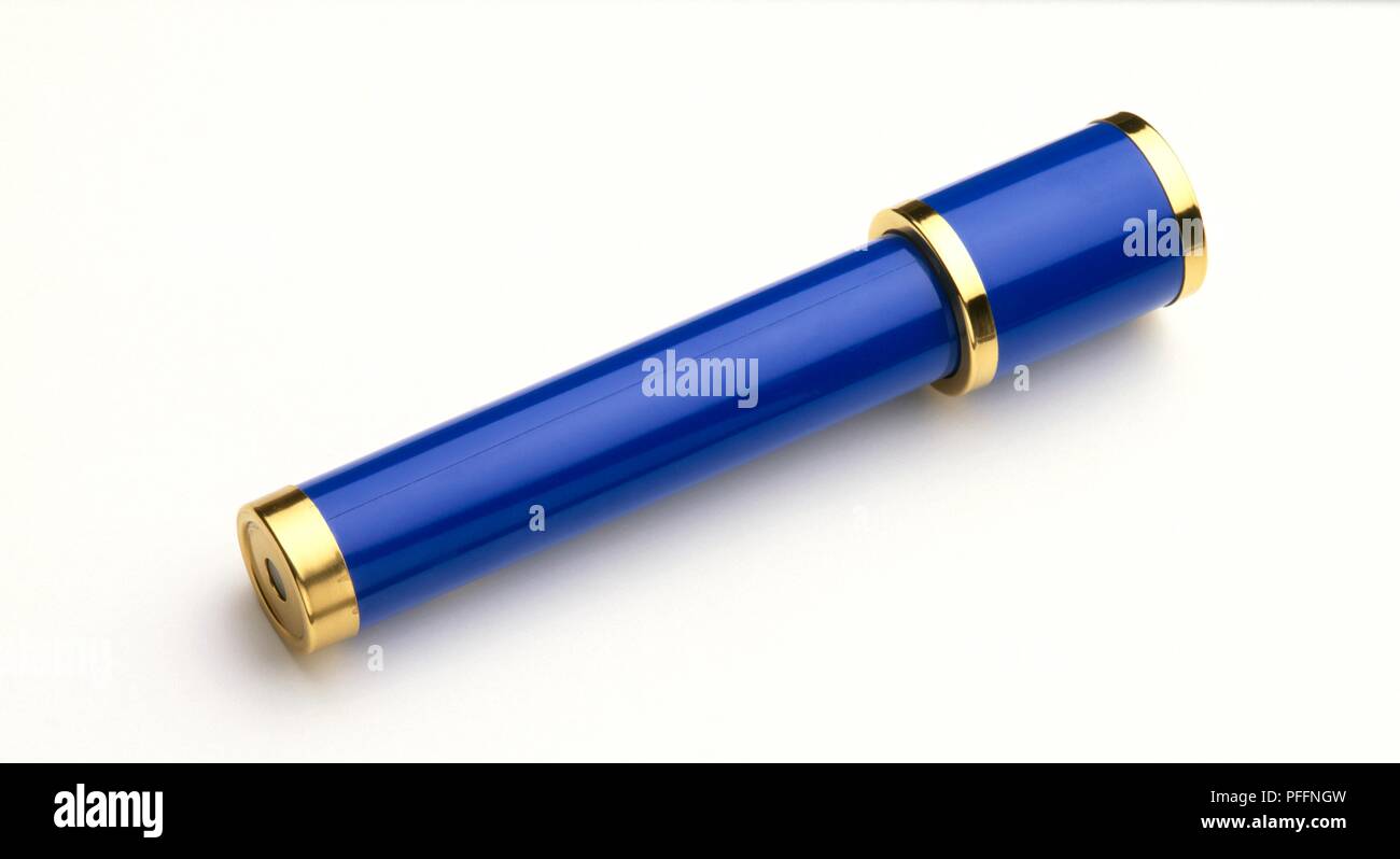 Blue and gold toy telescope Stock Photo Alamy