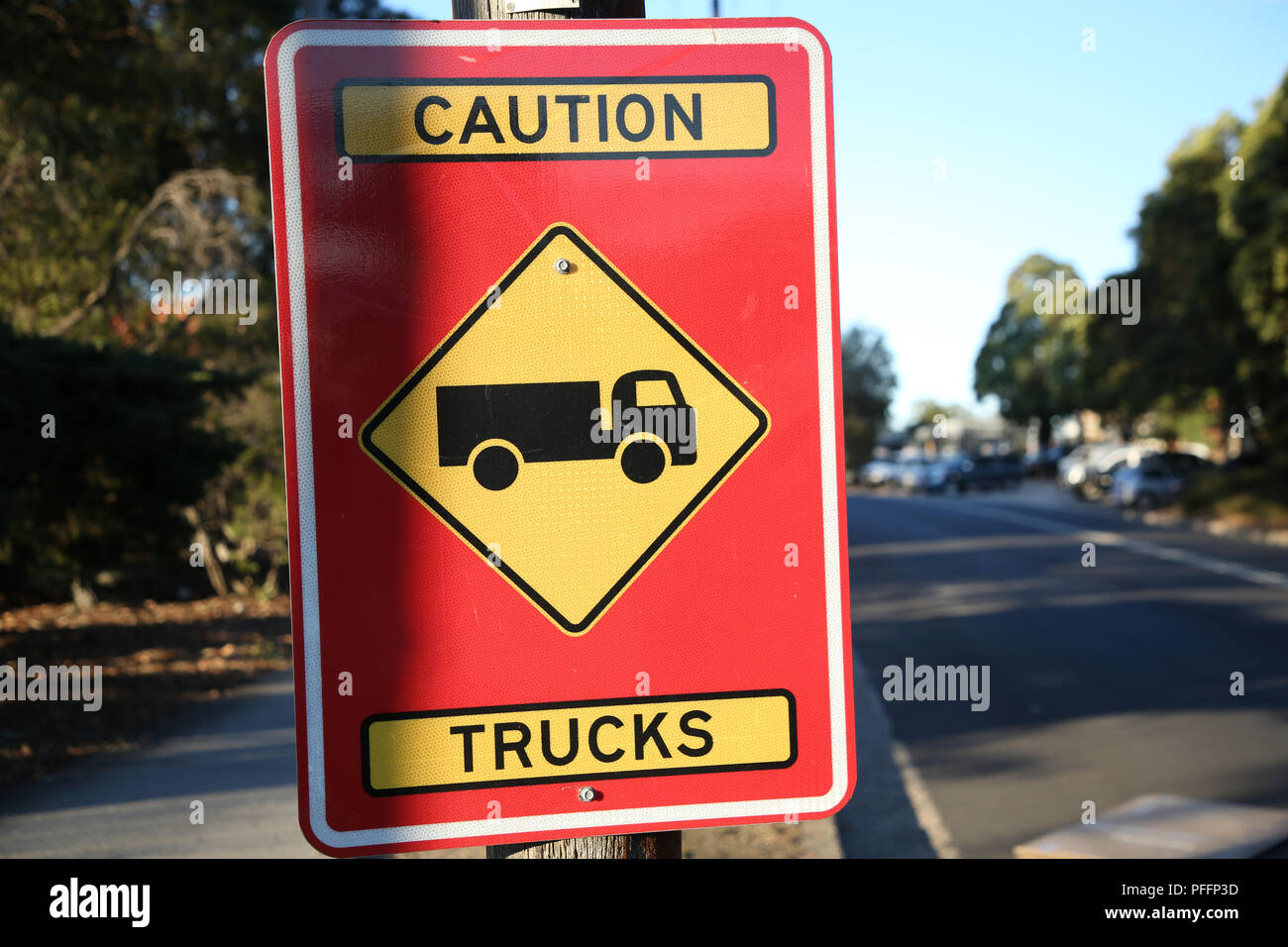 Caution trucks road sign, Vanessa Street, Kingsgrove, Sydney, NSW, Australia Stock Photo Alamy