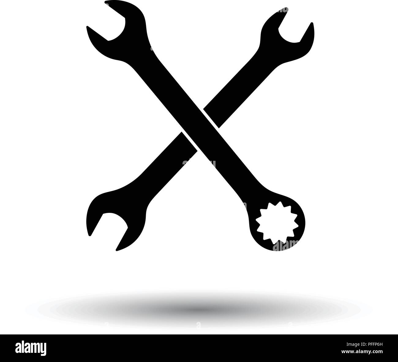 Crossed wrench icon. White background with shadow design. Vector