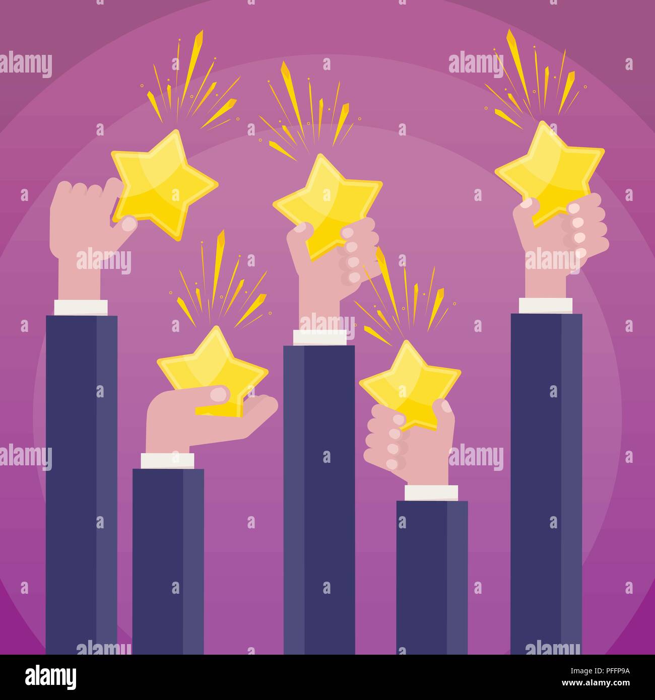 Businessmen with gold stars rating. Appreciation and recognition Stock Vector