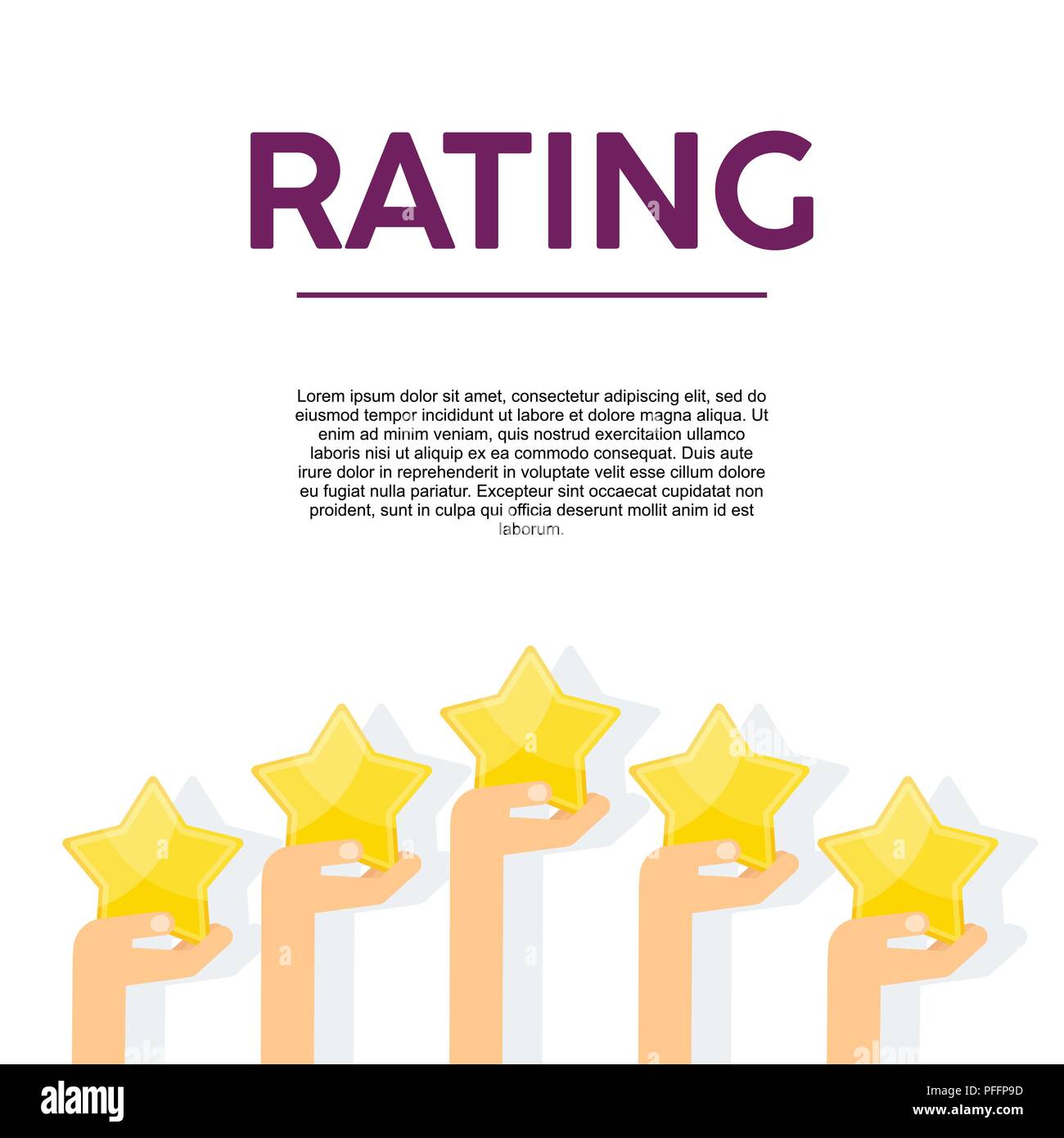 Hands with gold stars rating. Appreciation and recognition, Stock Vector