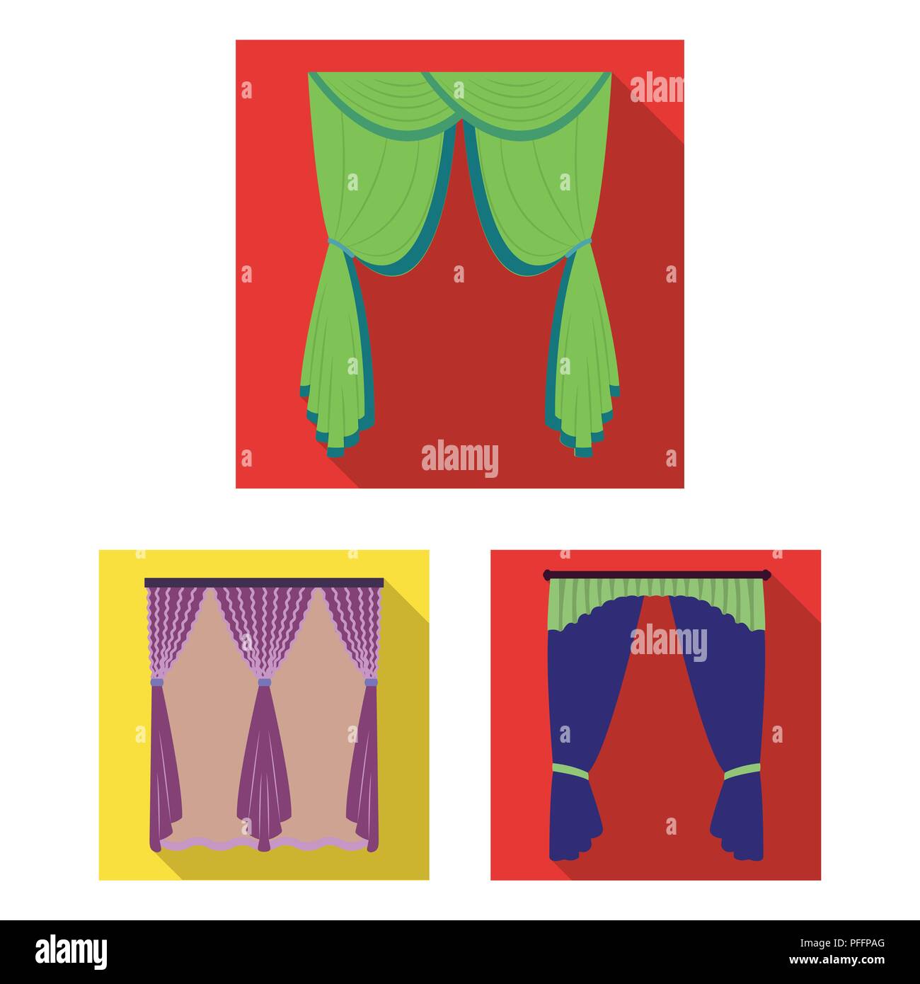 Different kinds of curtains flat icons in set collection for design. Curtains and lambrequins