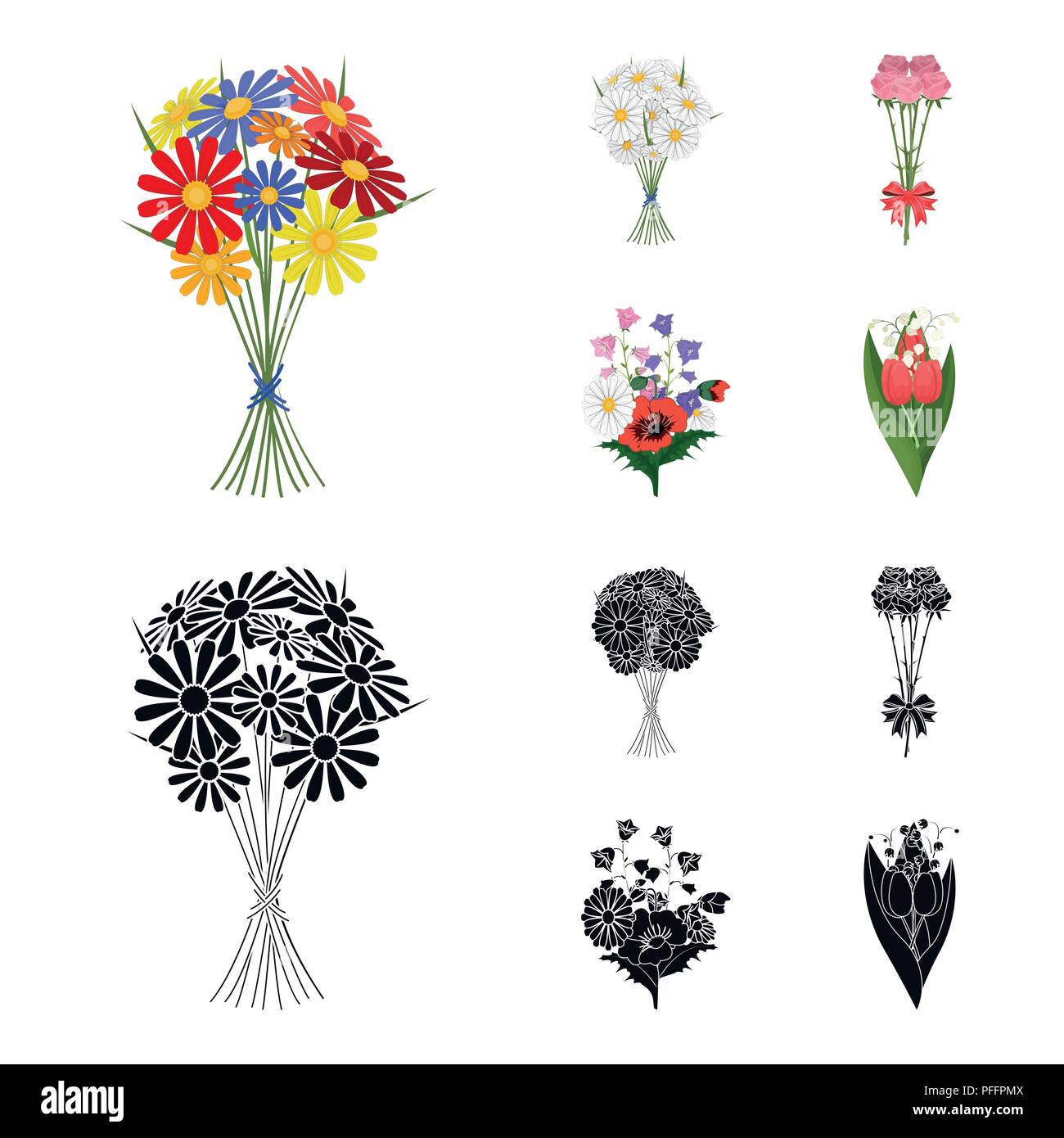 A bouquet of fresh flowers cartoon,black icons in set collection for ...