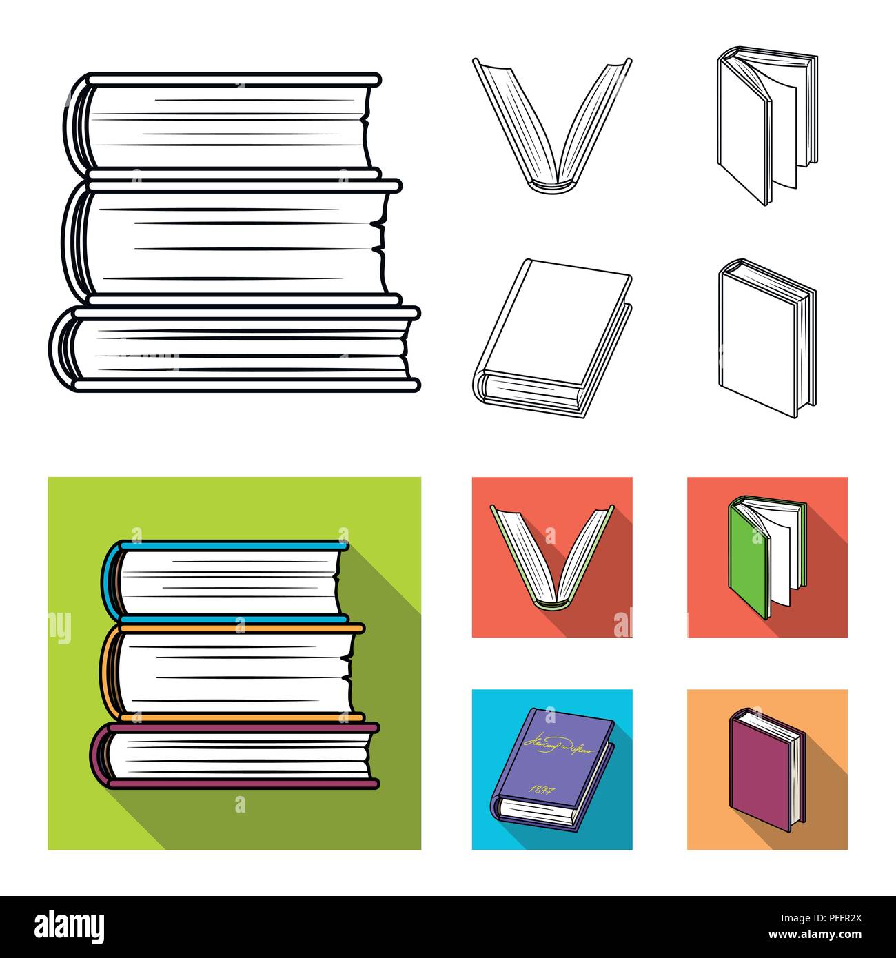 Various kinds of books. Books set collection icons in outline,flat ...