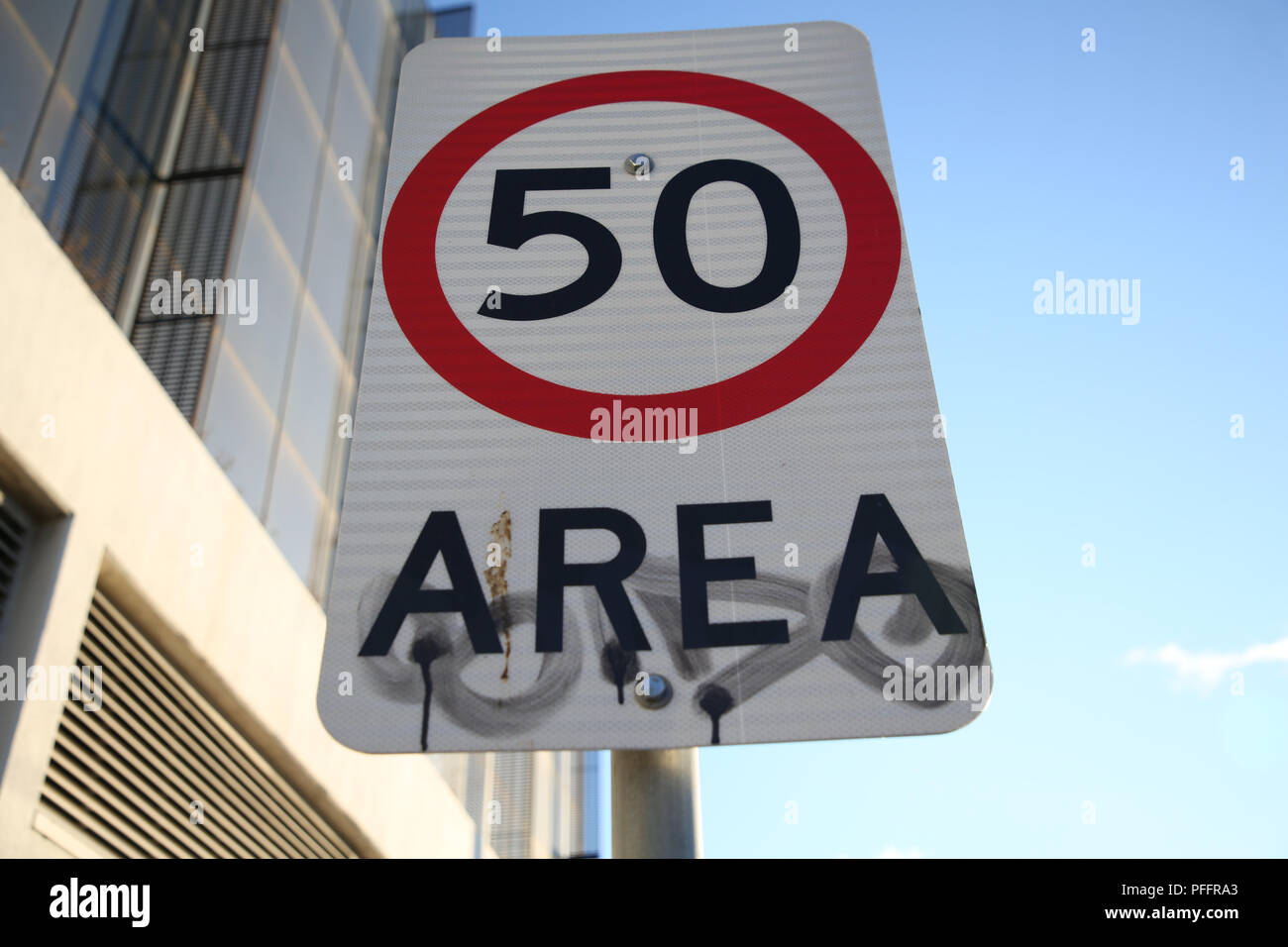 50km hour speed limit area road sign, Vanessa Street, Kingsgrove