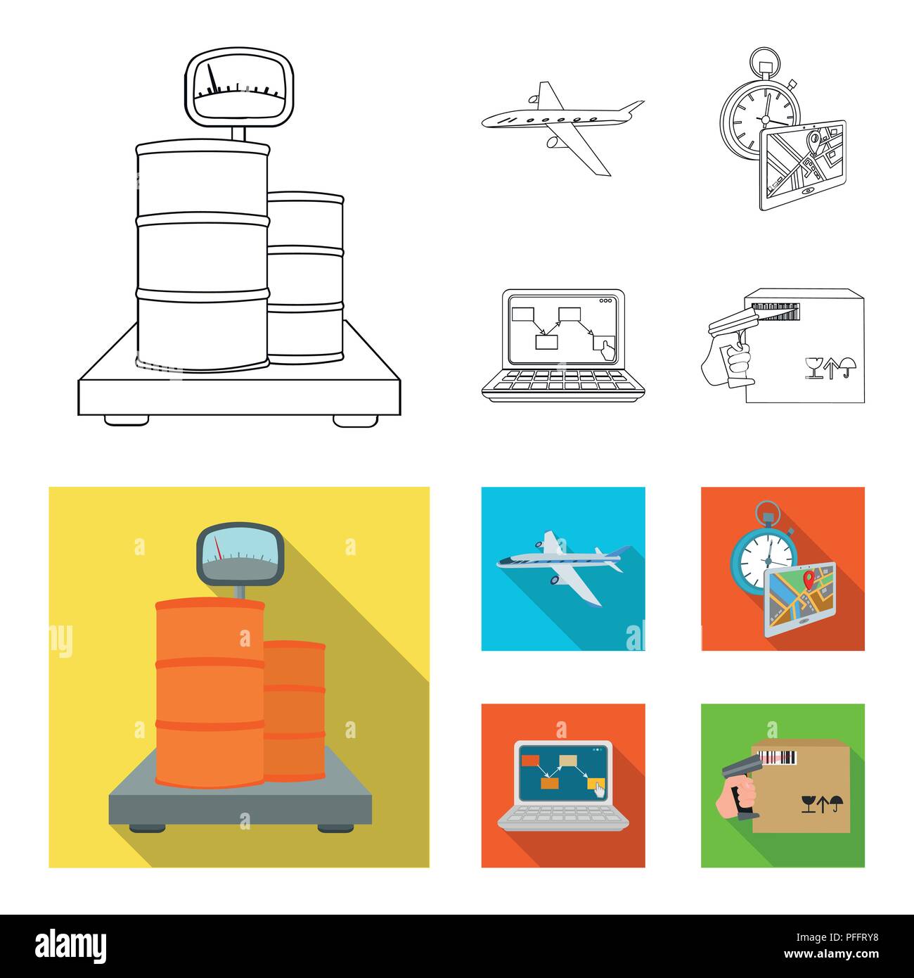 Transport aircraft, delivery on time, computer accounting, control and  accounting of goods. Logistics and delivery set collection icons in  cartoon,fla Stock Vector Image & Art - Alamy