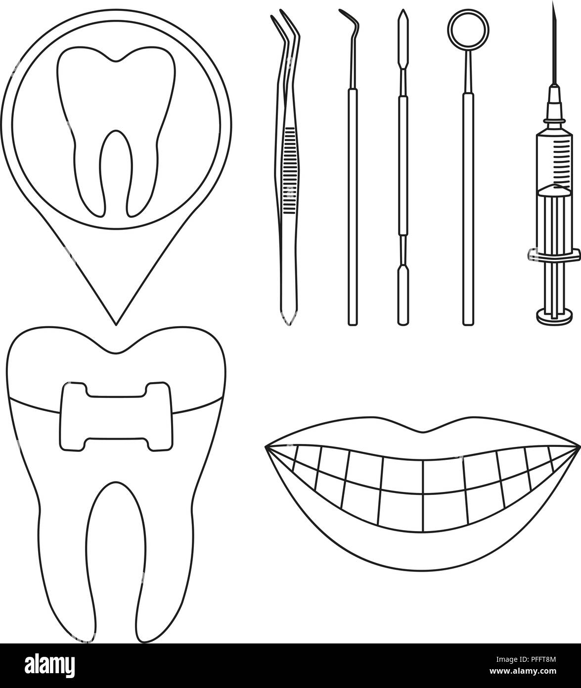 Dentist Tools Coloring Page