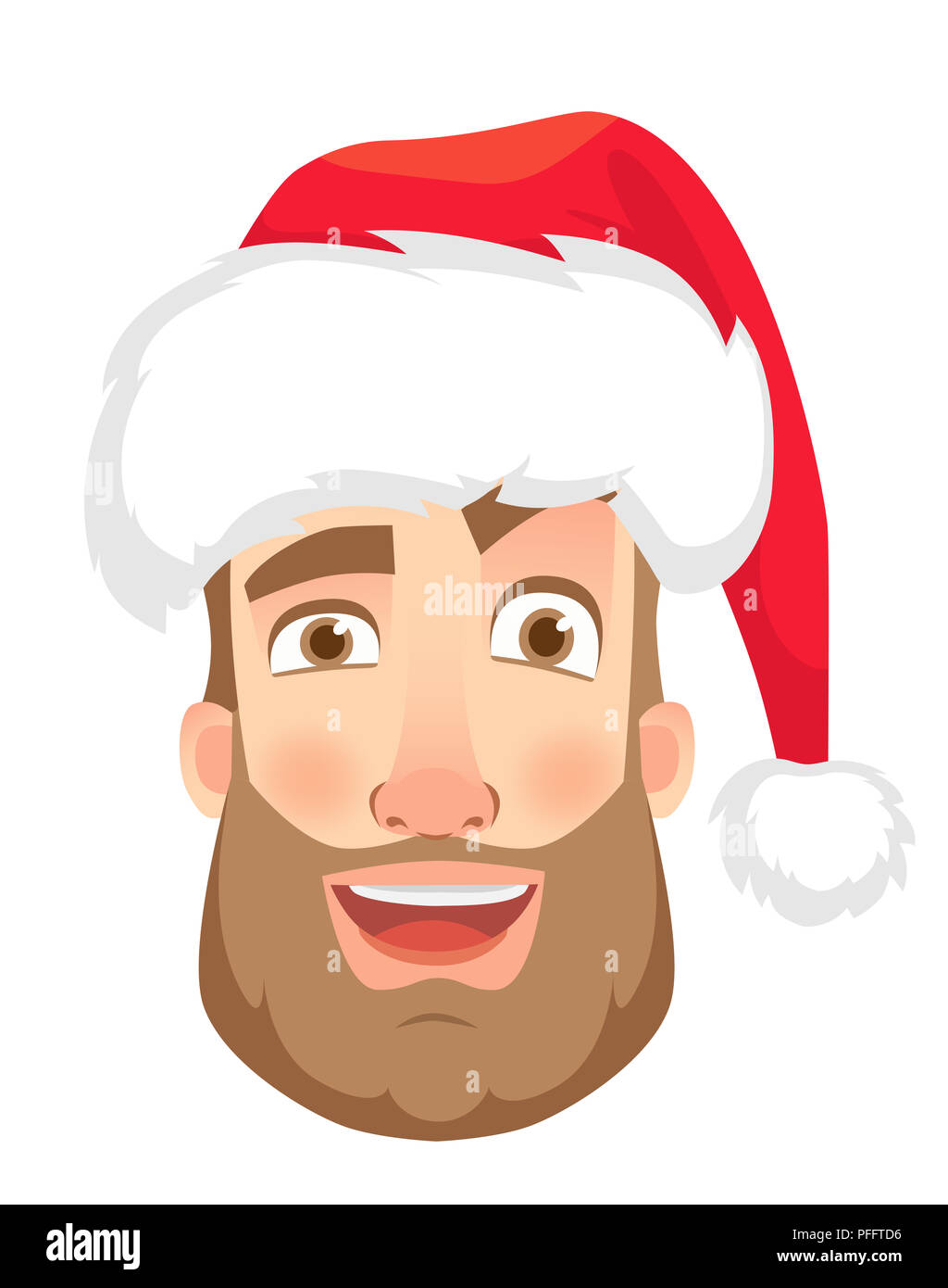 Head of a man in a Santa Claus hat. Man face expression. Human emotions. Set of cartoon illustrations. Laugh Stock Photo
