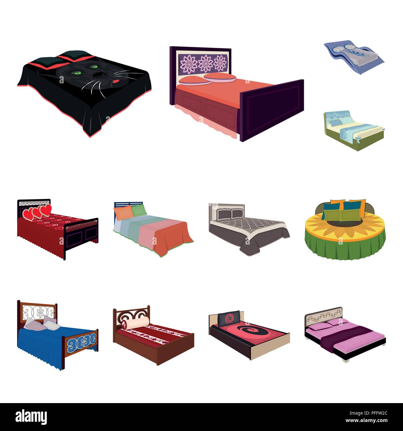 Different beds cartoon icons in set collection for design. Furniture