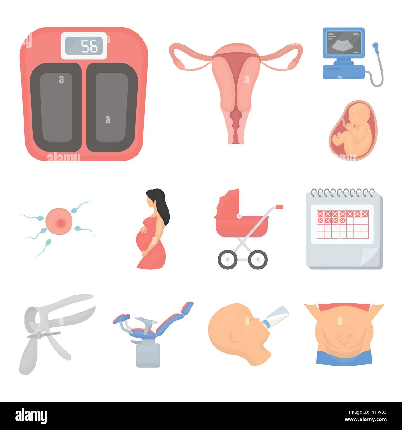 Woman and pregnancy cartoon icons in set collection for design ...