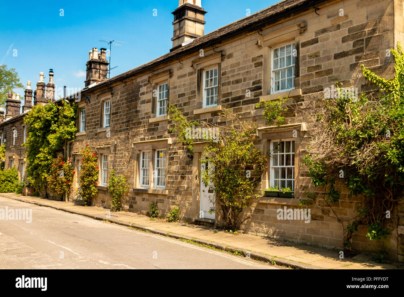 Stone cottages Bakewell, small market town on the River Wye, Derbyshire Dales in the Peak