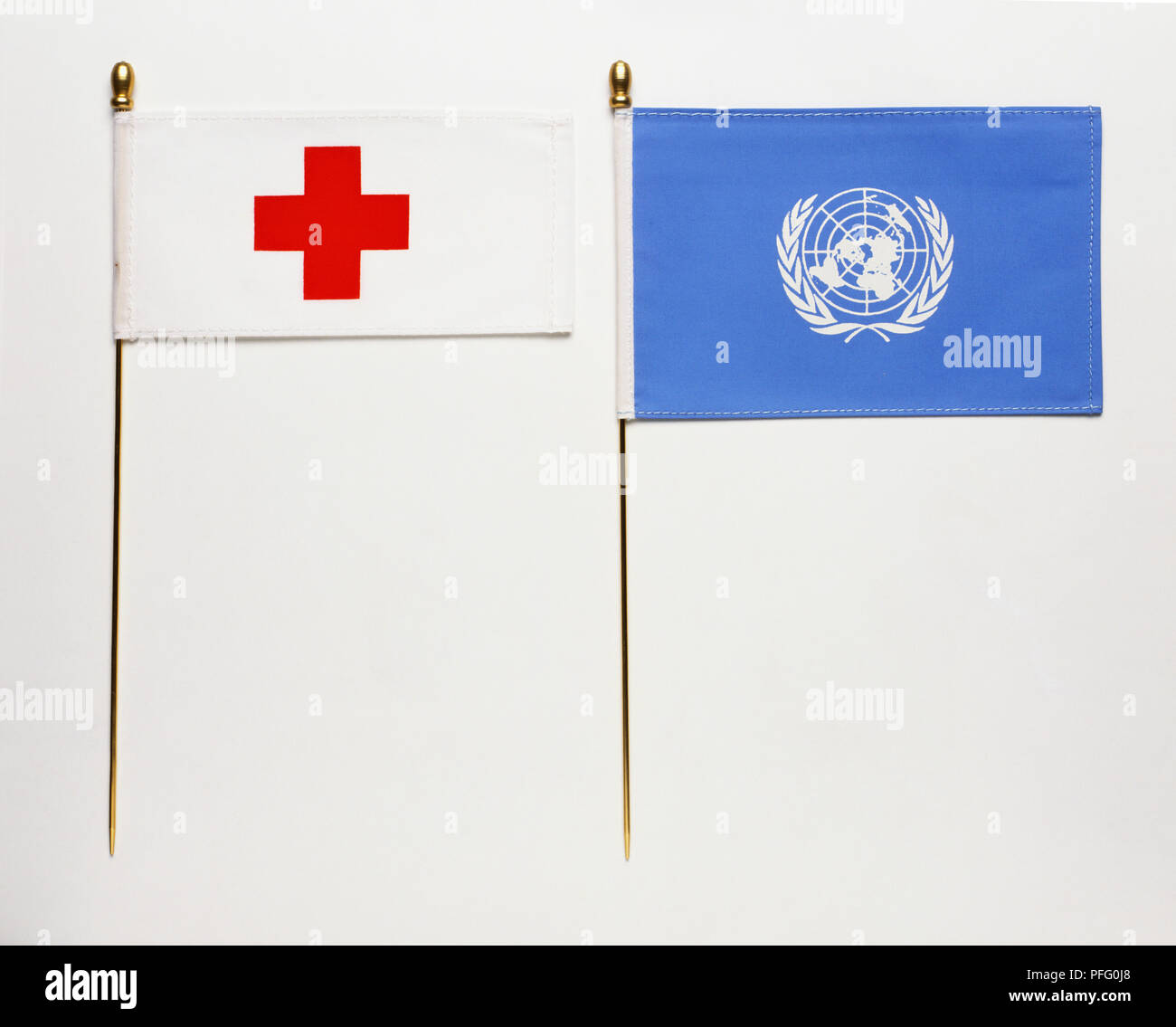 Flags of the Red Cross, and the United Nations Stock Photo - Alamy