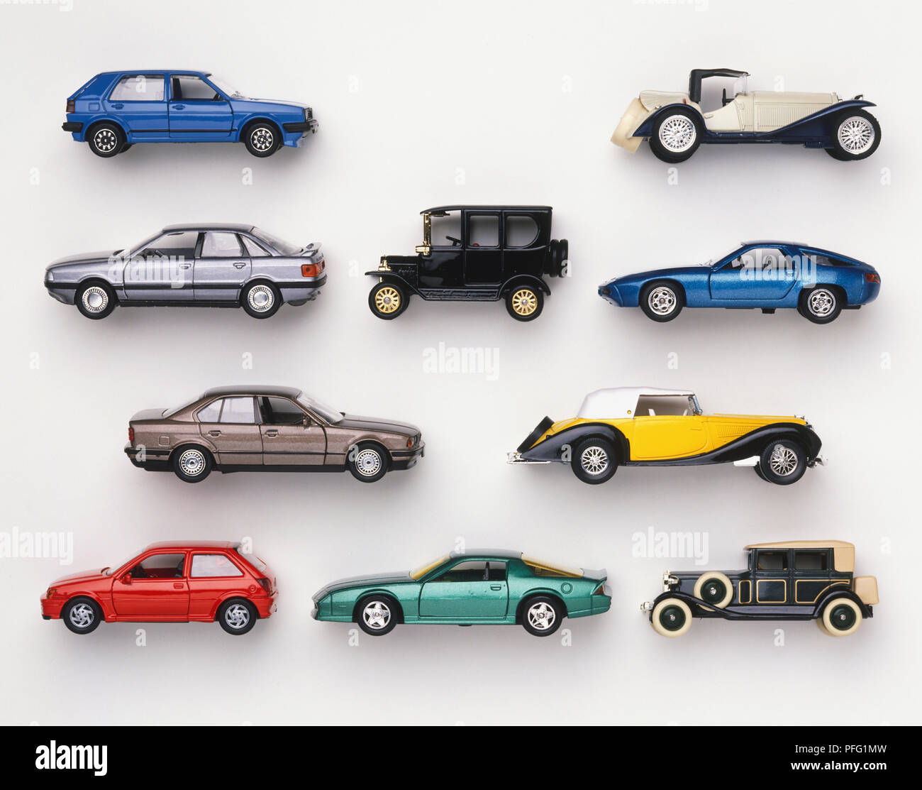 Ten toy cars. Stock Photo
