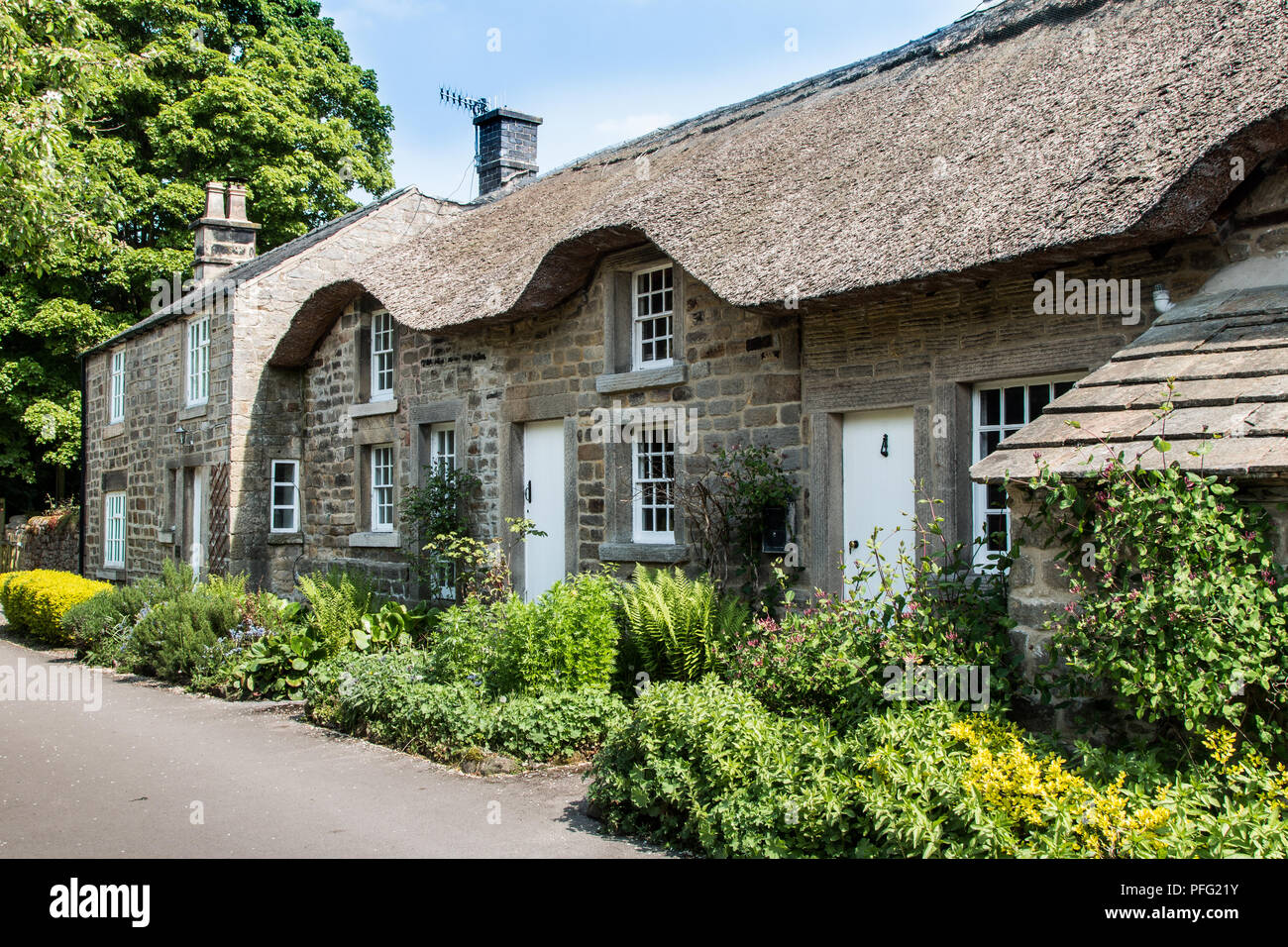 Stone cottages Bakewell, small market town on the River Wye, Derbyshire Dales in the Peak