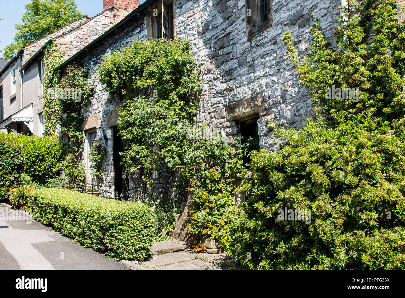Stone cottages Bakewell, small market town on the River Wye, Derbyshire Dales in the Peak